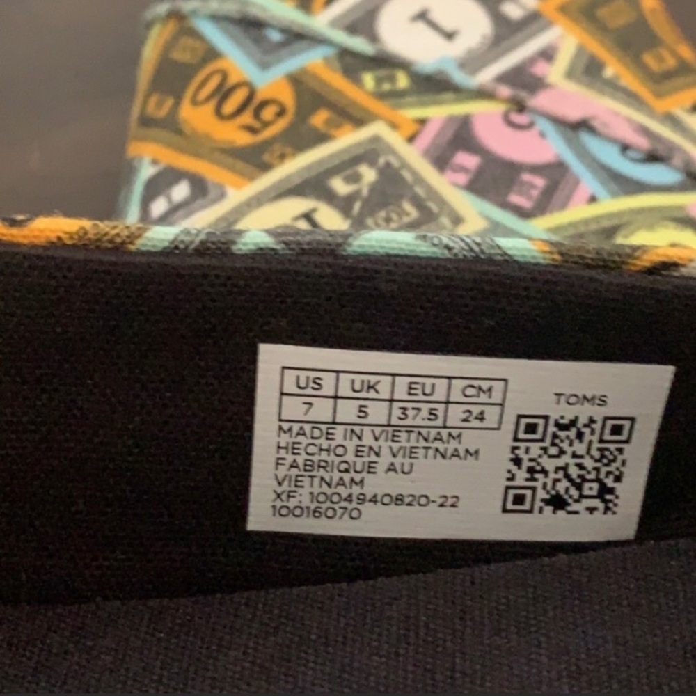 💰 TOMS MONOPOLY MONEY EUC SHOES SIZE 7 🎩 - Picture 8 of 8